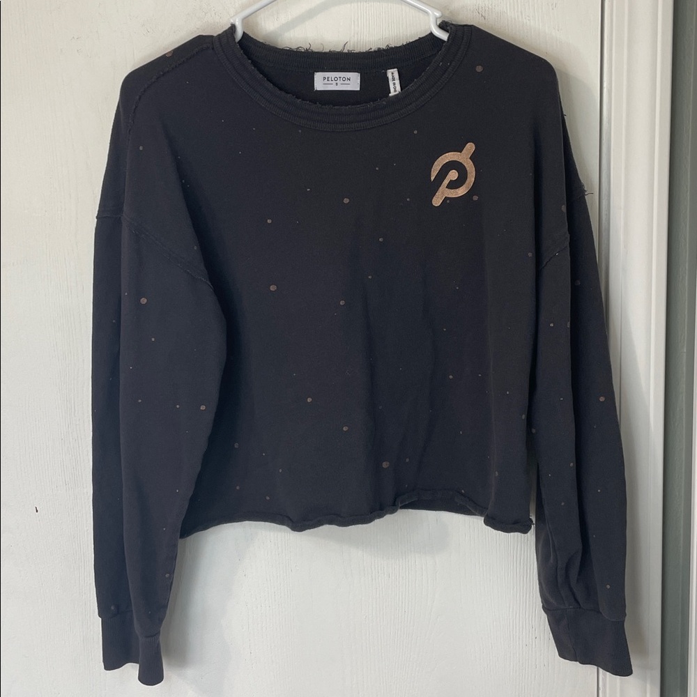 Peloton Show Up & Shine Black Crewneck Oversized Cropped Metallic Logo Sz Small - Picture 4 of 8